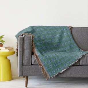 Clan Irvine Tartan Light Blue and Green Plaid Throw Blanket