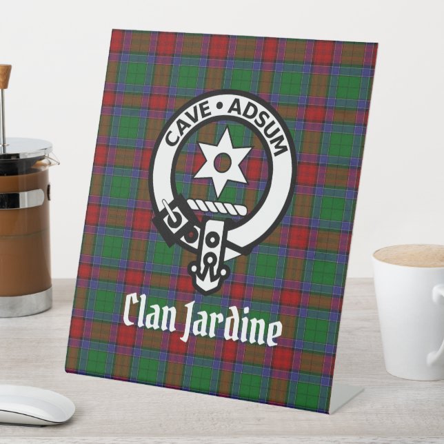 Clan Jardine Crest Badge And Tartan   Pedestal Sign (In SItu)