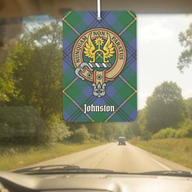 Clan Johnston Crest over Tartan Car Air Freshener (Creator Uploaded)