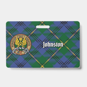 Clan Johnston Crest over Tartan ID Badge