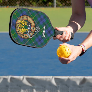 Clan Johnston Crest over Tartan Keychain Pickleball Paddle