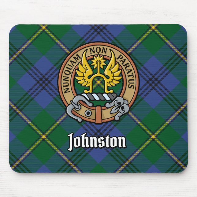 Clan Johnston Crest over Tartan Mouse Pad (Front)