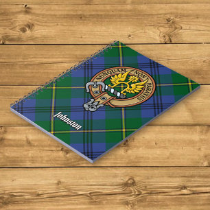 Clan Johnston Crest over Tartan Notebook