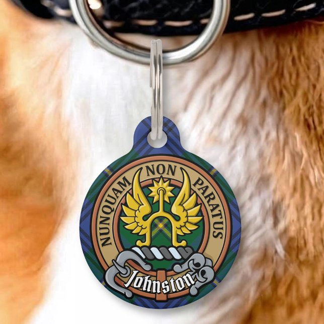 Clan Johnston Crest over Tartan Pet Tag (Creator Uploaded)