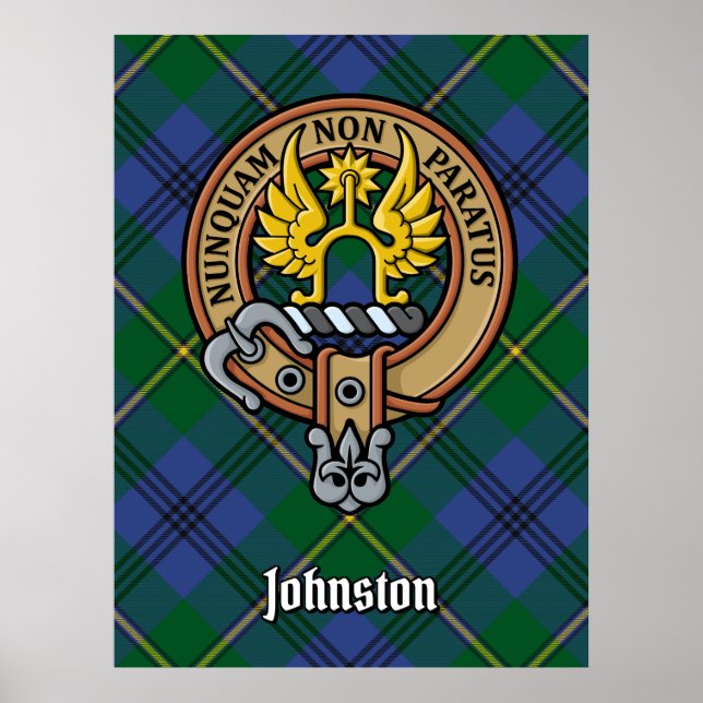 Clan Johnston Crest over Tartan Poster (Front)