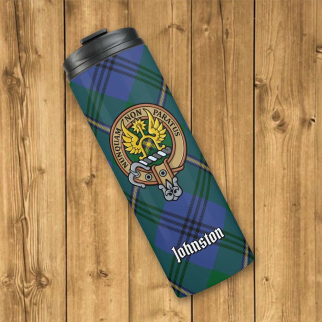 Clan Johnston Crest over Tartan Thermal Tumbler (Creator Uploaded)