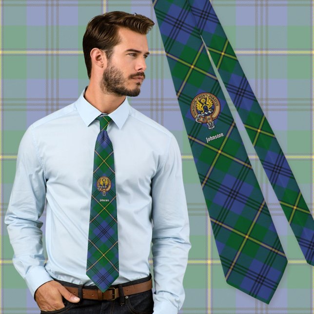 Clan Johnston Crest over Tartan Tie (Creator Uploaded)