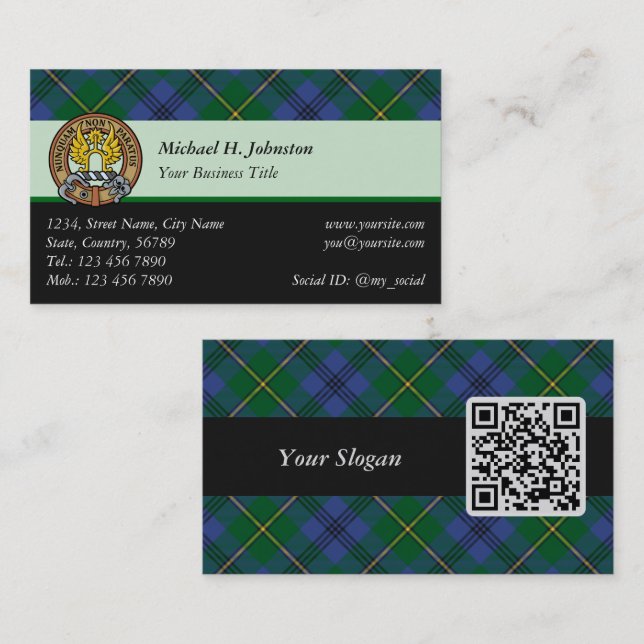 Clan Johnston Tartan Business Card (Front/Back)