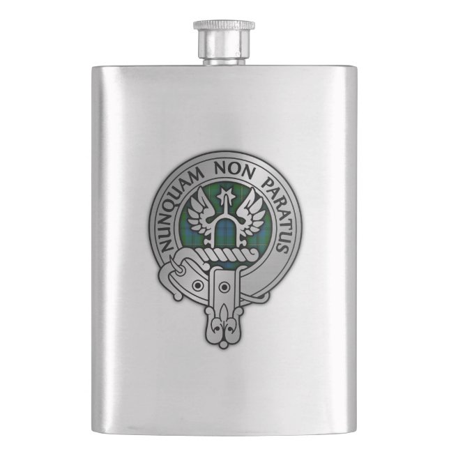 Clan Johnstone Crest & Tartan Hip Flask (Front)