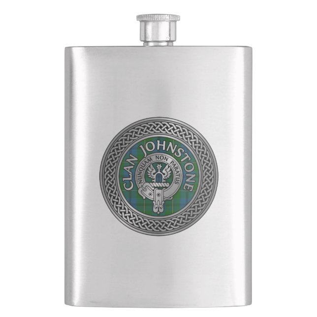 Clan Johnstone Crest & Tartan Hip Flask (Front)