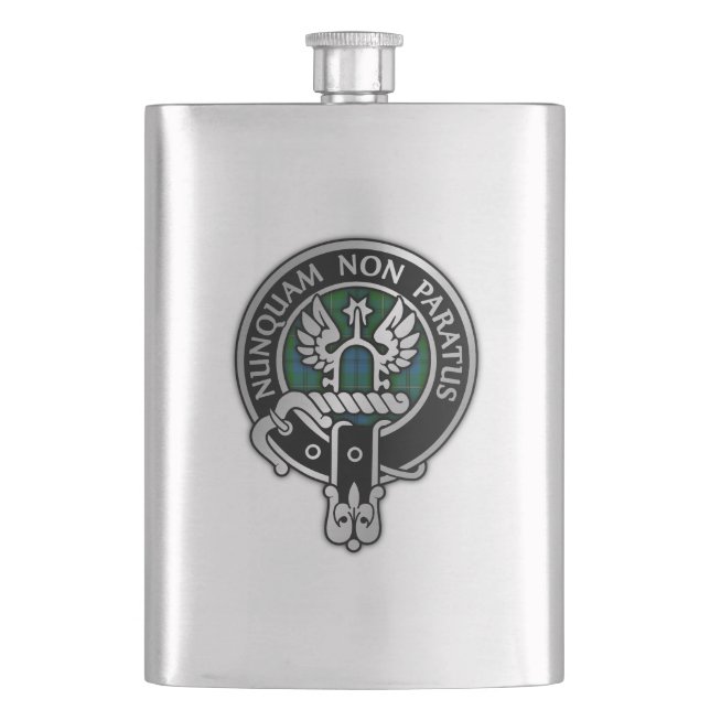 Clan Johnstone Crest & Tartan Hip Flask (Front)
