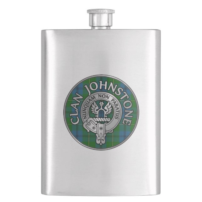 Clan Johnstone Crest & Tartan Hip Flask (Front)