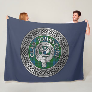Clan Johnstone Crest & Tartan Knot Fleece Blanket