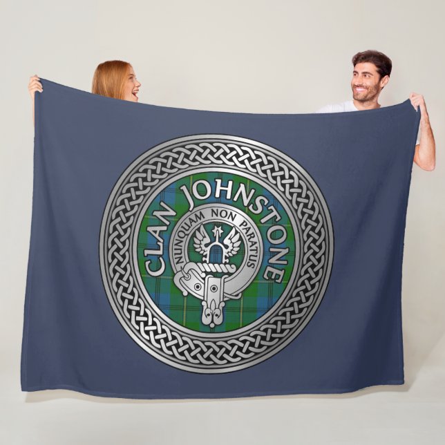 Clan Johnstone Crest & Tartan Knot Fleece Blanket (In Situ)