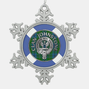 Clan Johnstone Crest & Tartan Snowflake Pewter Christmas Ornament