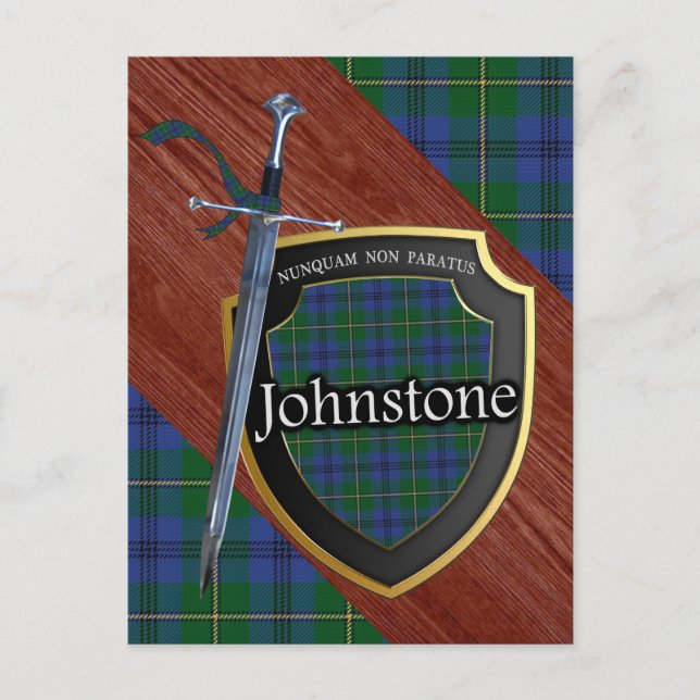 Clan Johnstone Tartan Sword & Shield Postcard (Front)