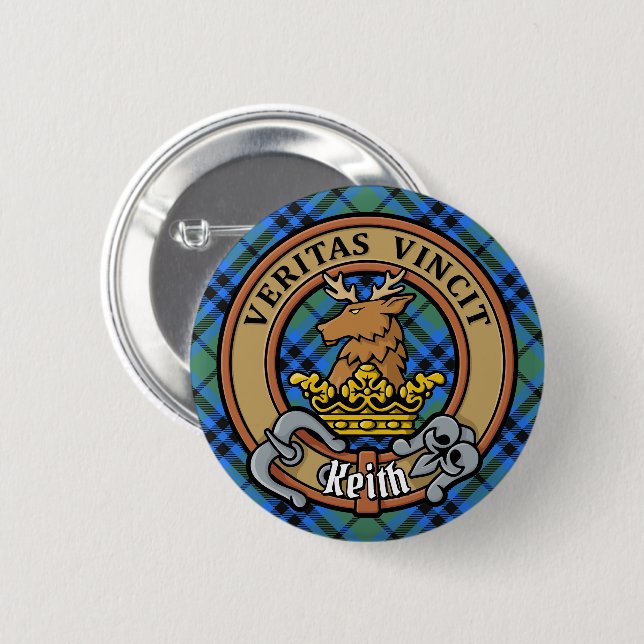 Clan Keith Crest over Tartan 6 Cm Round Badge (Front & Back)