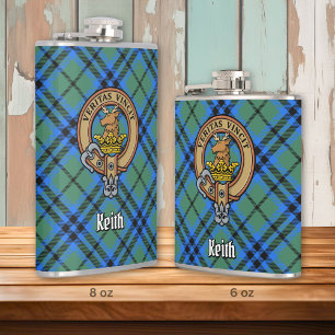 Clan Keith Crest over Tartan Hip Flask