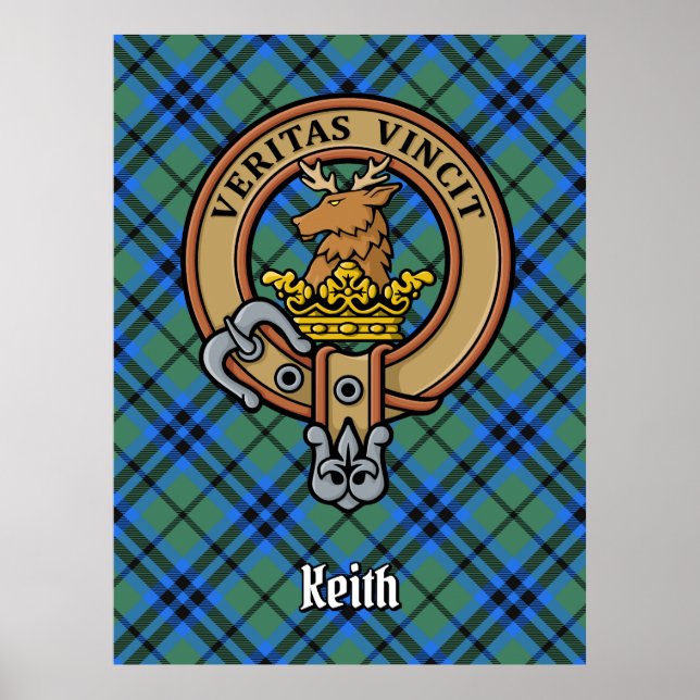 Clan Keith Crest over Tartan Poster (Front)