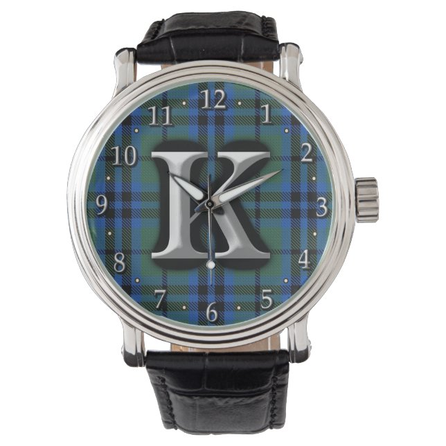 Clan Keith Letter K Monogram Tartan Watch (Front)
