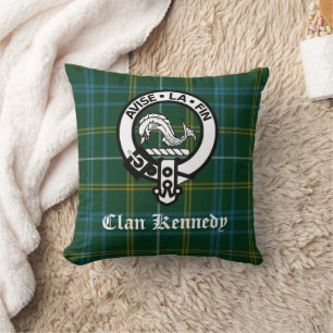 Clan Kennedy Crest Badge & Tartan Cushion