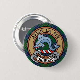 Clan Kennedy Crest over Tartan 6 Cm Round Badge