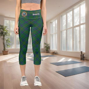 Clan Kennedy Crest over Tartan Capri Leggings