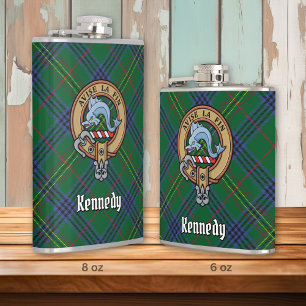 Clan Kennedy Crest over Tartan Hip Flask