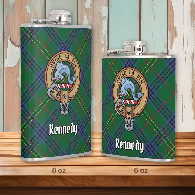 Clan Kennedy Crest over Tartan Hip Flask (Creator Uploaded)
