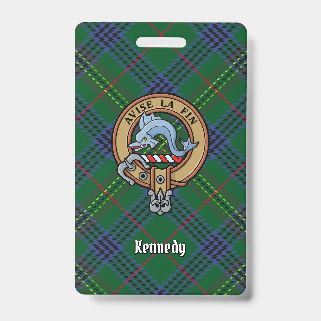 Clan Kennedy Crest over Tartan ID Badge (Front)