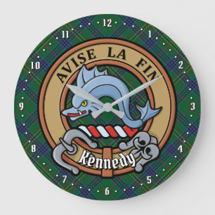 Clan Kennedy Crest over Tartan Large Clock
