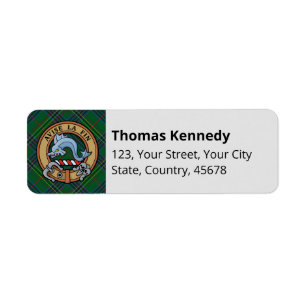 Clan Kennedy Crest over Tartan Return Address Label