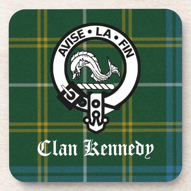 Clan Kennedy Crest Tartan Coaster (Front)