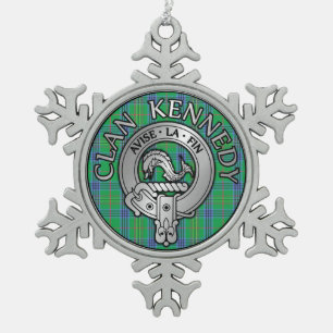 Clan Kennedy Crest & Tartan Snowflake Pewter Christmas Ornament
