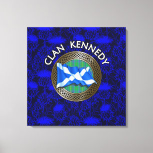 Clan Kennedy Tartan Knot & Flag Canvas Print