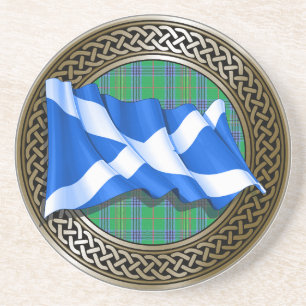 Clan Kennedy Tartan Knot & Flag Coaster
