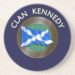 Clan Kennedy Tartan Knot & Flag Coaster