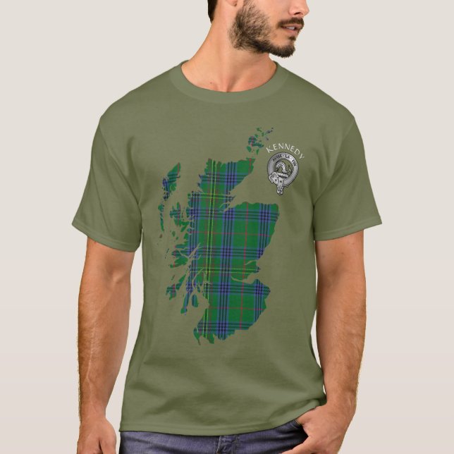Clan Kennedy Tartan Map & Crest T-Shirt (Front)