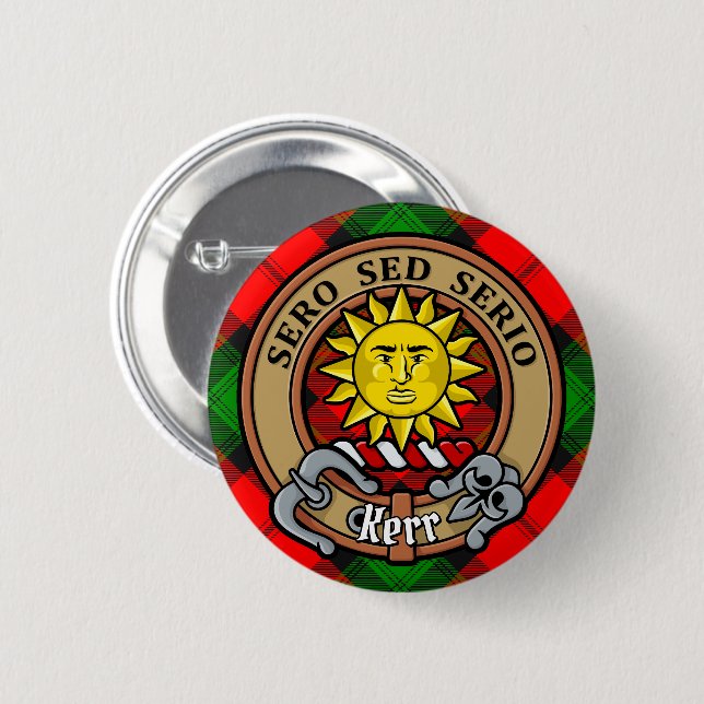 Clan Kerr Crest over Tartan 6 Cm Round Badge (Front & Back)