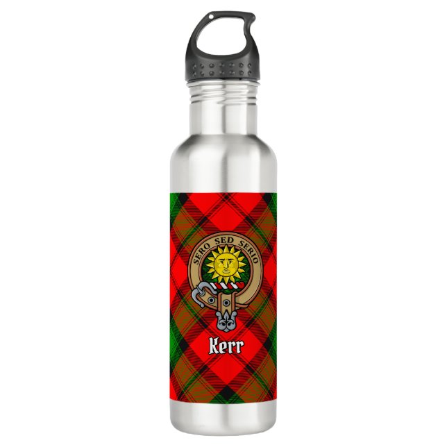 Clan Kerr Crest over Tartan 710 Ml Water Bottle (Front)