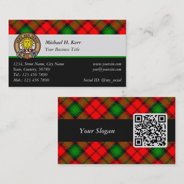 Clan Kerr Crest over Tartan Business Card (Front/Back)