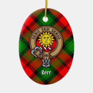 Clan Kerr Crest over Tartan Ceramic Ornament