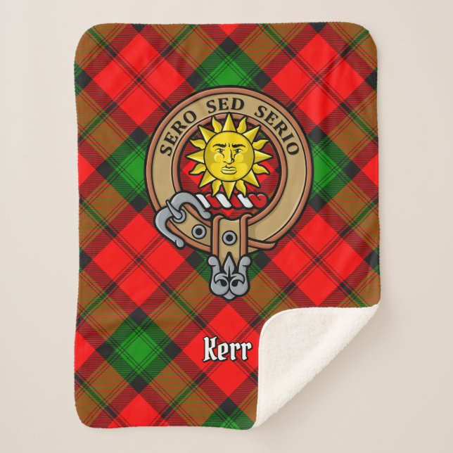 Clan Kerr Crest over Tartan Sherpa Blanket (Front)