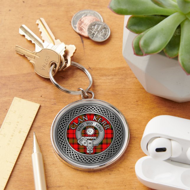 Clan Kerr Crest & Tartan Knot Key Ring (Desk)