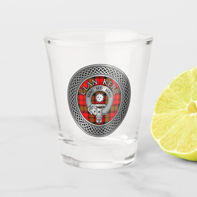 Clan Kerr Crest & Tartan Knot Shot Glass (Front)