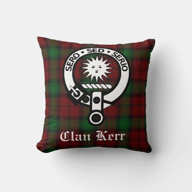 Clan Kerr Tartan and Crest Badge Cushion (Front)