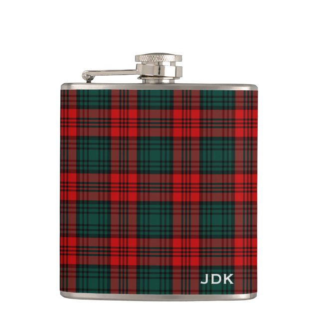 Clan Kerr Tartan Monogrammed Hip Flask (Front)