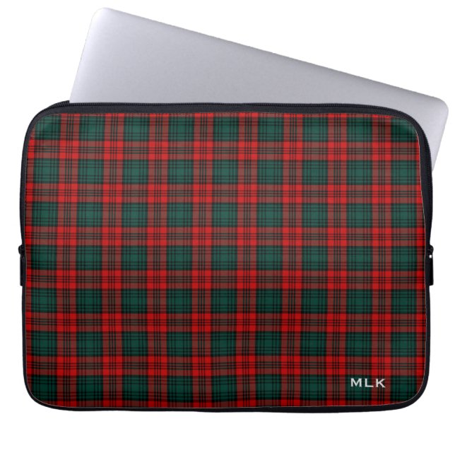 Clan Kerr Tartan Red and Green Plaid Monogrammed Laptop Sleeve (Front)