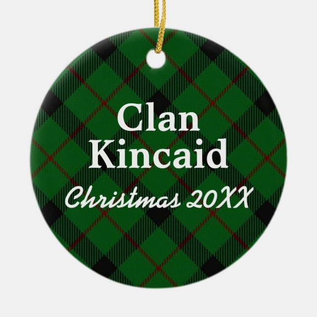 Clan Kincaid Scottish Tartan Ceramic Tree Decoration (Front)