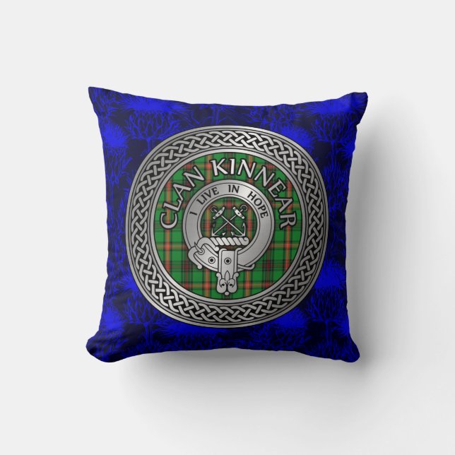 Clan Kinnear Crest & Tartan Knot Cushion (Front)